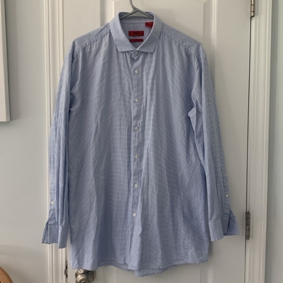 Hugo boss blue white printed button down shirt classic size 16.5 slim fit - Picture 3 of 9